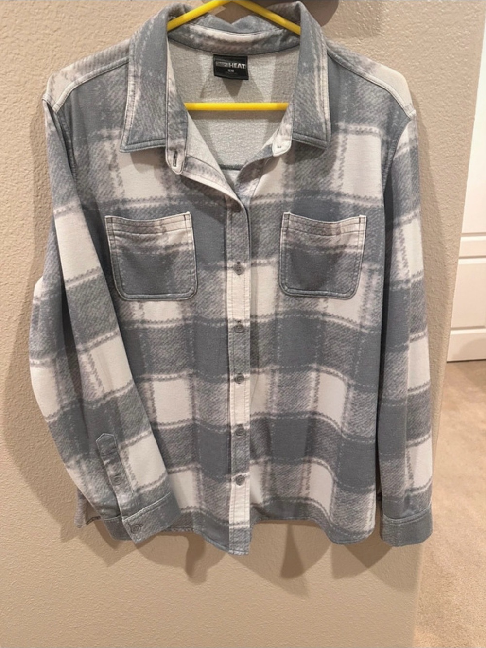 Gray and White Plaid Button-Up Shirt